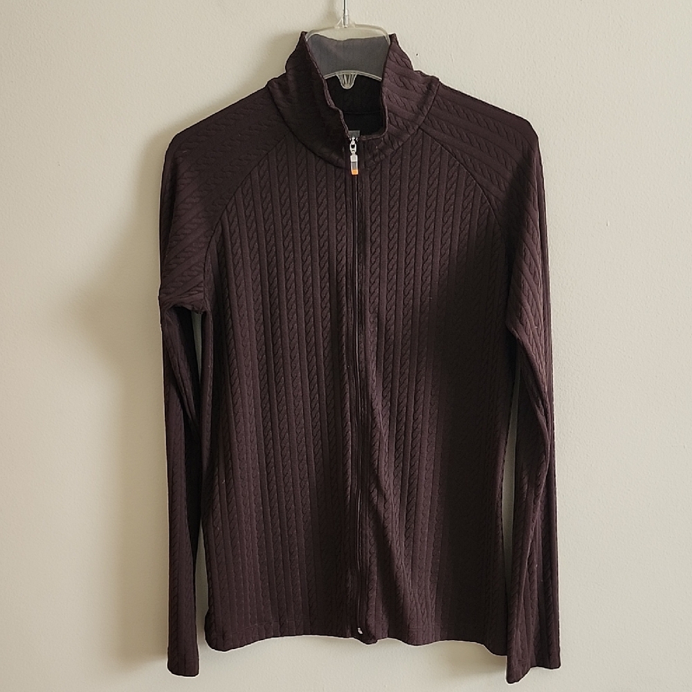Lucy Chocolate Brown Cable Knit Full-Zip Jacket Activewear
